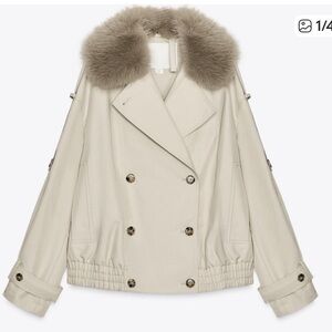 ZARA New TRENCH COAT w/ Faux Fur Collar. SOLD OUT‼️ Small Light khaki SHORT
